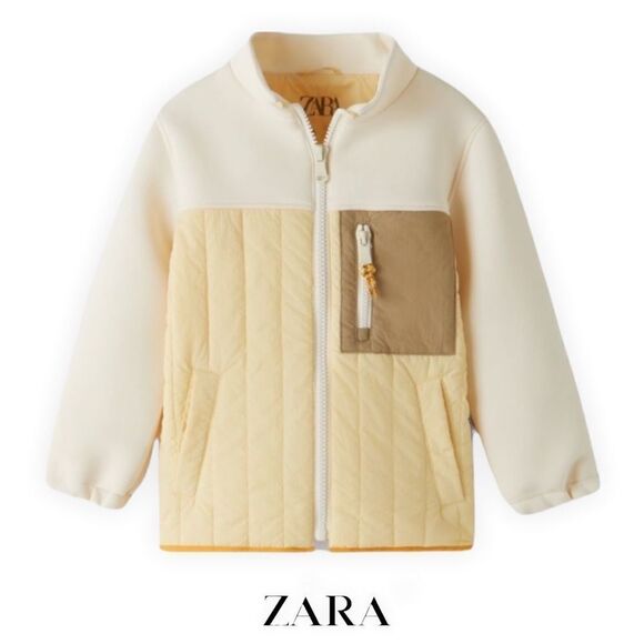 ZARA Kids | Cream | COMBINATION NEOPRENE JACKET - Picture 1 of 5